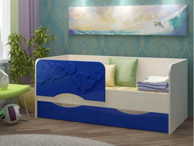 Детская кровать Дельфин-2 МДФ, тёмно-синий, 80х160 фото
