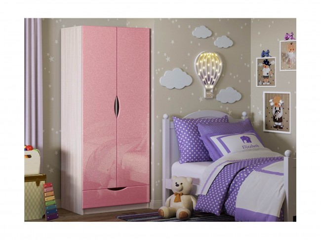 Детский шкаф Бемби-3 МДФ (Ясень шимо светлый, Розовый металлик) фото