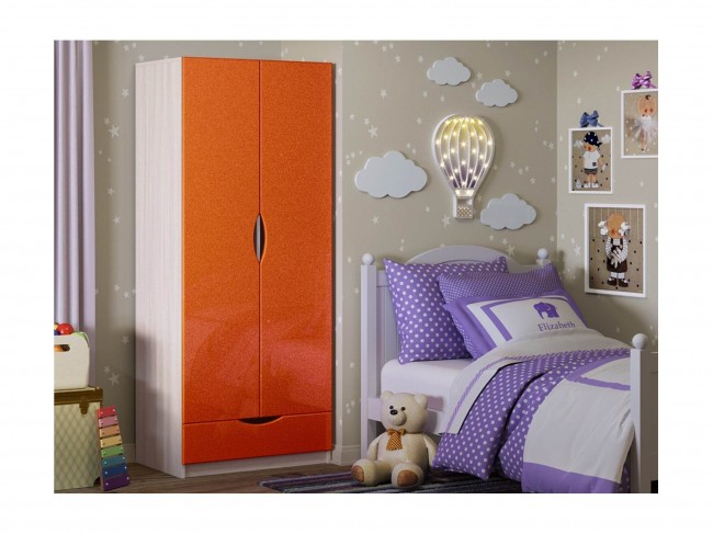 Детский шкаф Бемби-3 МДФ (Ясень шимо светлый, Апельсин металлик) фото