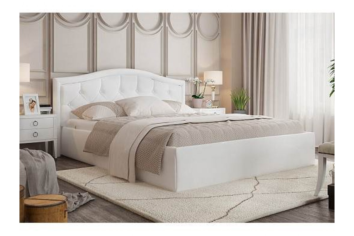кровать белая с мягким изголовьем 140х200