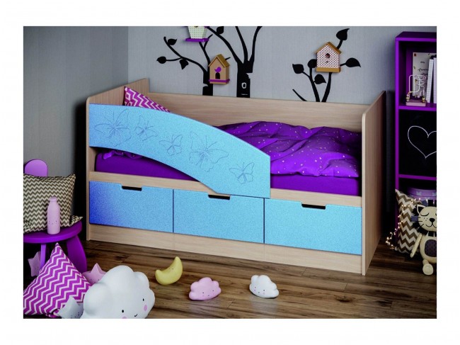 Детская кровать Бемби-8 МДФ, 80х180 (Темно-синий металлик, Ясень фото