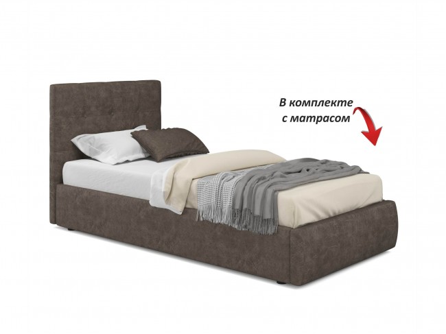Мягкая кровать Selesta 900 кожа брауни с подъемным механизмом с  фото