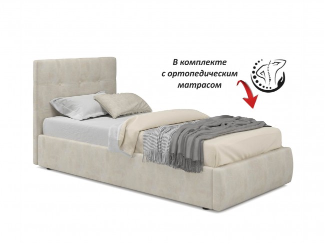 Мягкая кровать Selesta 900 кожа кремовый с подъемным механизмом  фото