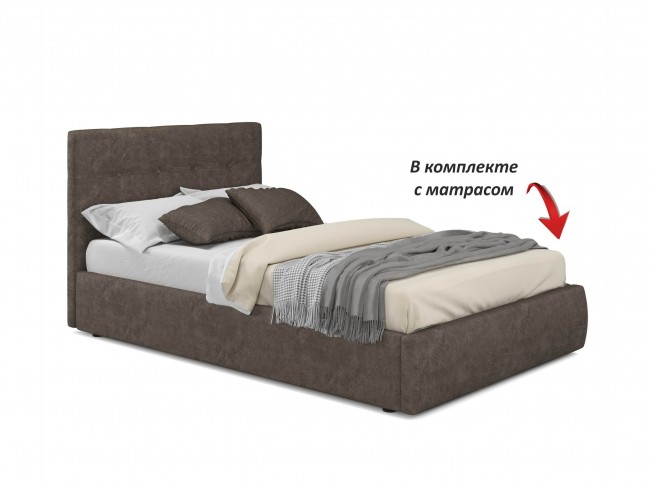 Мягкая кровать Selesta 1200 кожа брауни с подъемным механизмом с фото