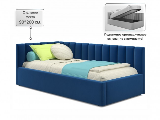 Мягкая кровать Milena 900 синяя с подъемным механизмом фото