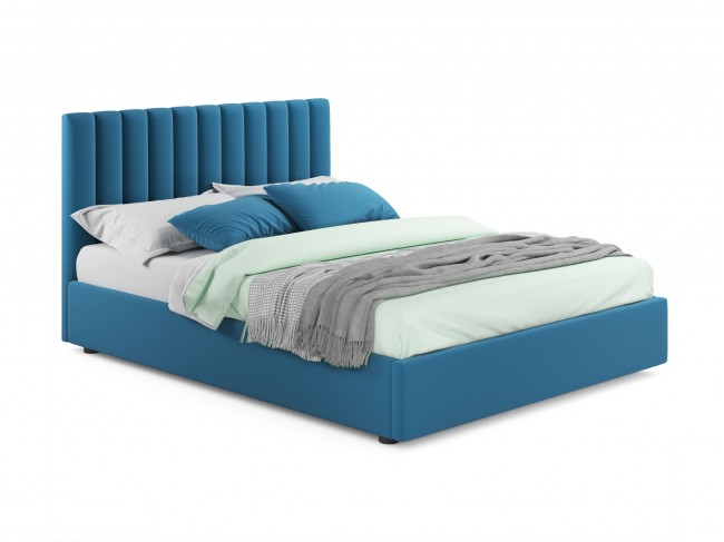 Мягкая кровать Olivia 1400 синяя с ортопедическим основанием фото