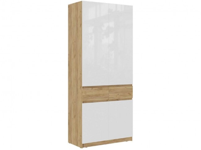 Роджинамиф Шкаф двухстворчатый (Белый глянец, Дуб Крафт Золотой) фото