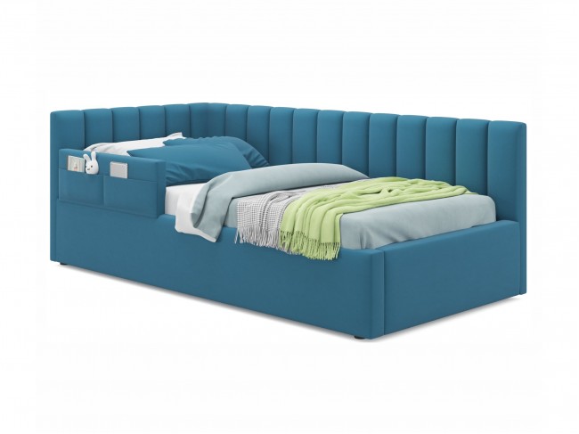 Мягкая кровать Milena с бортиком 900 синяя с подъемным механизмо фото
