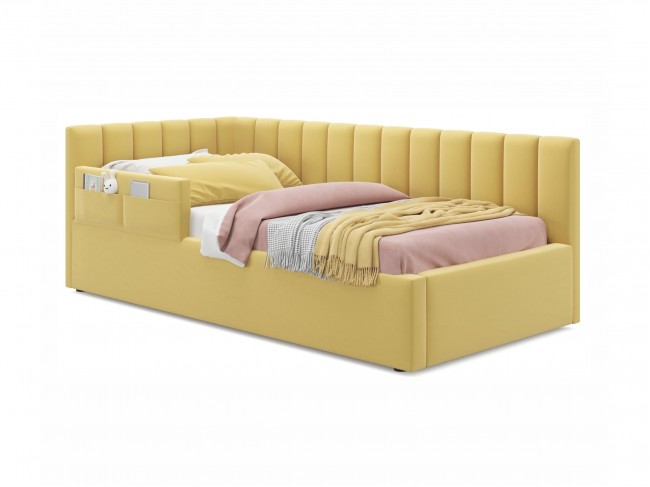 Мягкая кровать Milena с бортиком 900 желтая с подъемным механизм фото