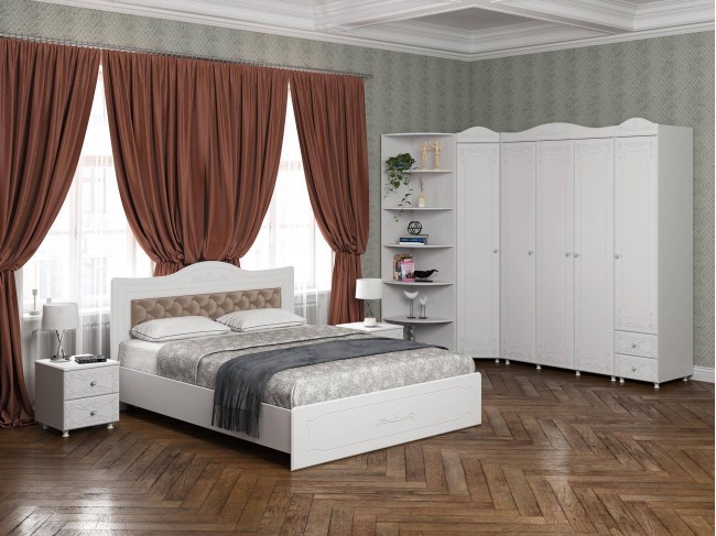 Спальня Италия-3 мягкая спинка белое дерево фото