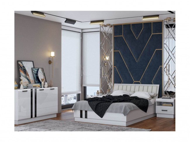 Модульная спальня Магнолия (Белый глянец / Черный глянец) фото