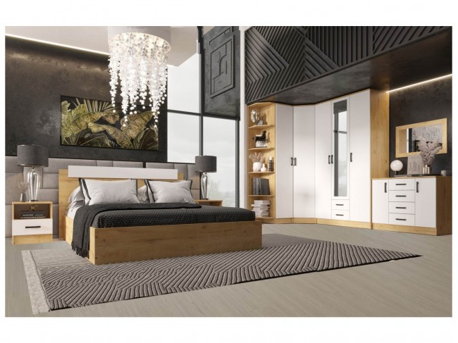 Модульная спальня Эко, композиция 3 (Белый гладкий, Дуб Вотан) фото