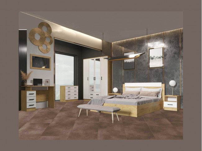 Модульная спальня Эко, композиция 4 (Белый гладкий, Дуб Вотан) фото