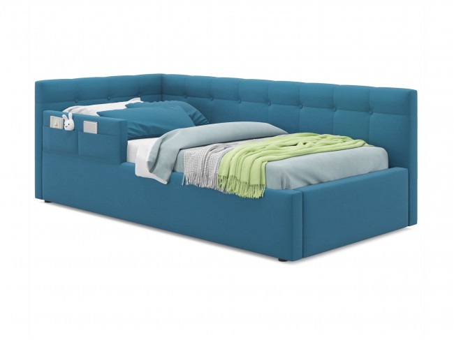 Односпальная кровать-тахта Bonna 900 с защитным бортиком синяя и фото