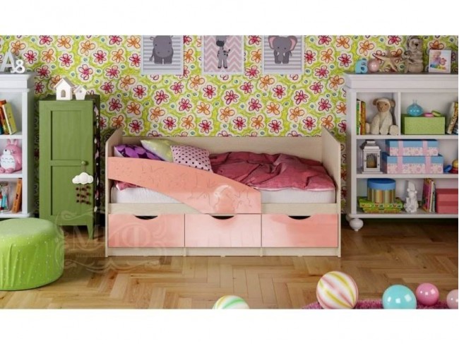 Детская кровать Бабочки 80х180, розовый металл фото