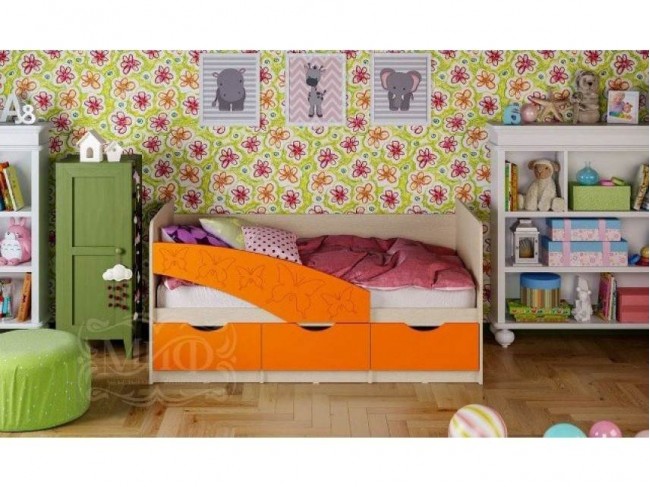 Детская кровать Бабочки 80х160, оранжевый металл фото