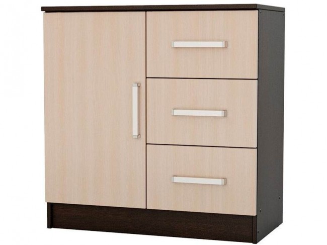 Басямиф Комод 3 ящика 1 дверь (Венге / дуб беленый) фото