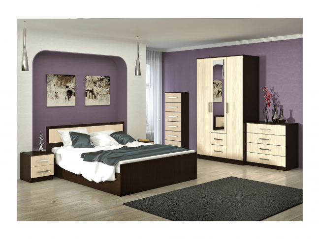 Модульная спальня Фиеста ЛДСП композиция 2 (Венге / дуб беленый) фото