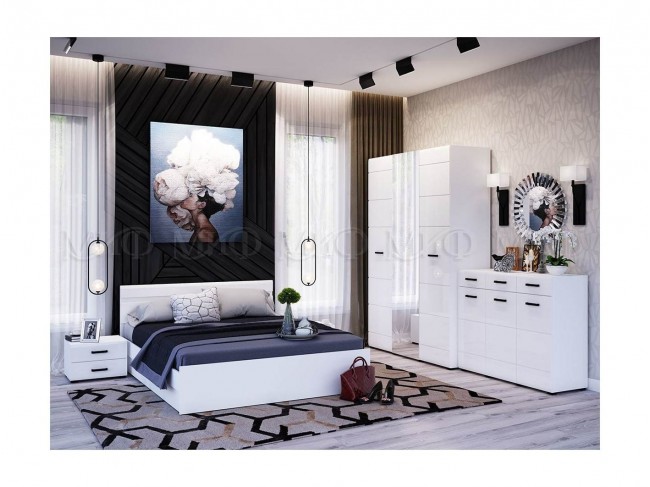 Модульная спальня Нэнси New МДФ (Белый глянец) фото