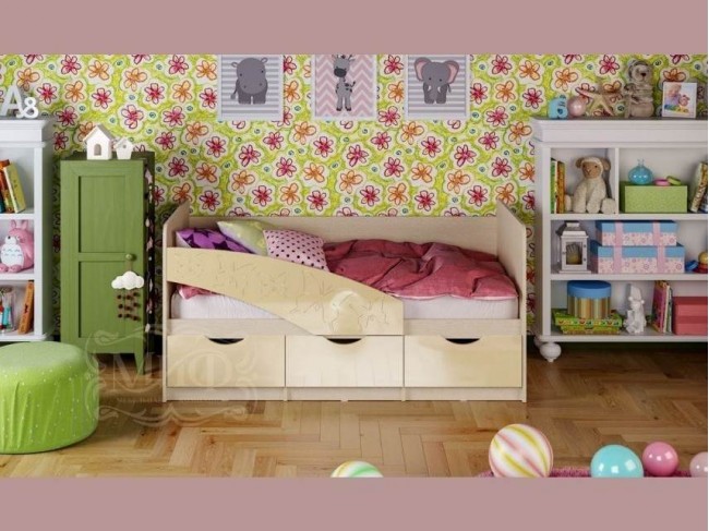 Детская кровать Бабочки 80х180, ваниль фото