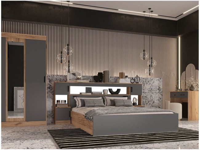 Модульная спальня Басямиф, композиция 3 (Дуб крафт/ Графит) фото