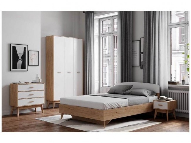 Модульная спальня Калгари (Дуб натуральный светлый, Белый матовы фото