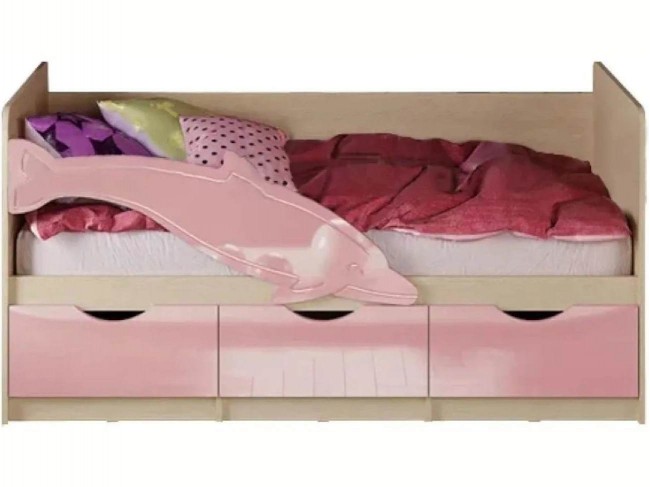 Детская кровать Дельфин-1 МДФ 80х160 (Розовый металлик, Крафт бе фото