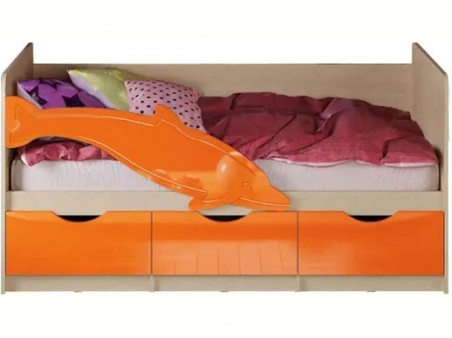 Детская кровать Дельфин-1 МДФ 80х160 (Оранжевый металлик, Крафт  фото