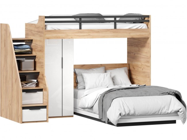 Урбан Кровать-чердак, кровать полутороспальная с шкафом для одеж фото