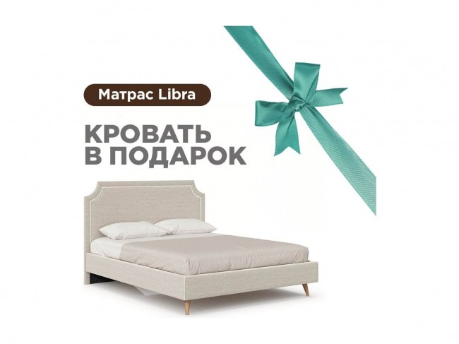 Николь Кровать 1600 мягкая с матрасом Libra (Молочный/Светло-сер фото