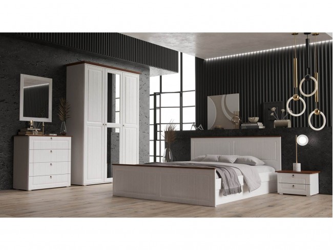 Модульная спальня Валенсия (Белый матовый / Орех) фото