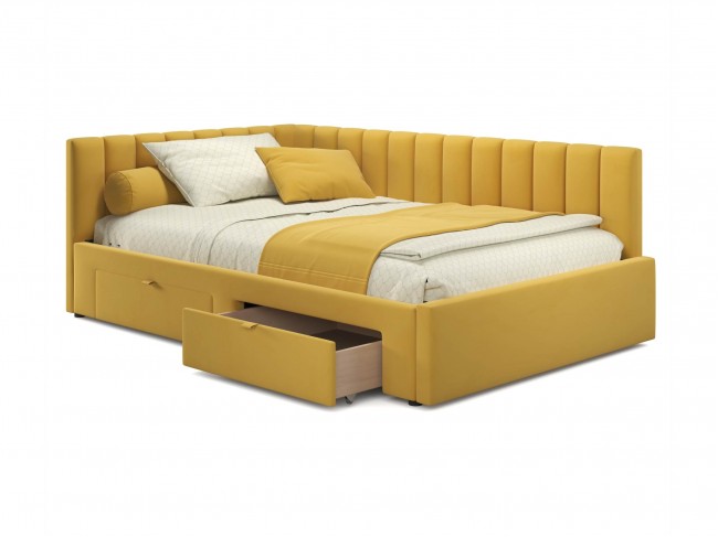 Мягкая кровать-тахта Milena 1200 желтая c ящиками фото
