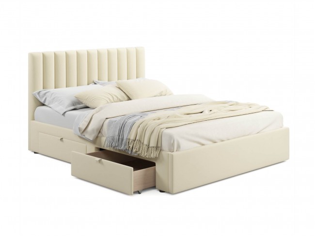 Мягкая кровать Olivia 1600 бежевая с ящиками фото