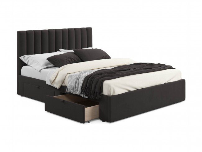 Мягкая кровать Olivia 1600 шоколад с ящиками фото