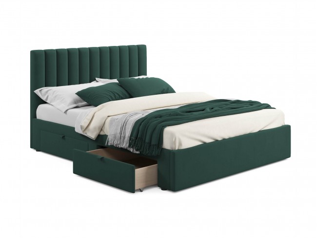 Мягкая кровать Olivia 1600 изумруд с ящиками фото