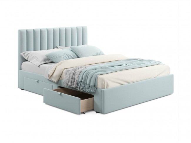Мягкая кровать Olivia 1600 мята пастель с ящиками фото