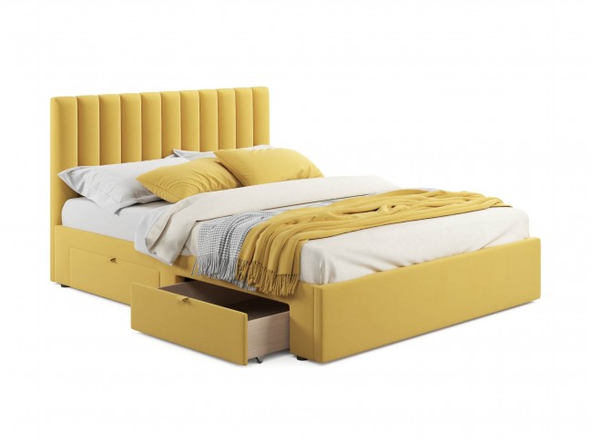 Мягкая кровать Olivia 1600 желтая с ящиками фото