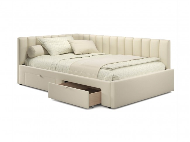 Мягкая кровать-тахта Milena 1200 бежевая с ящиками фото