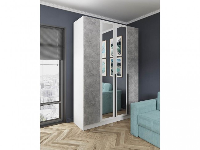 Шкаф Мадрид (1,6) с зеркалом белый/ателье светлое фото