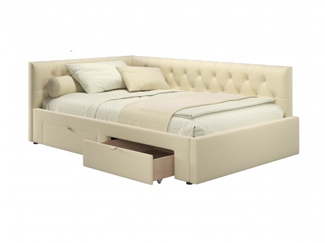 Мягкая кровать-тахта Afelia 1200 бежевая c ящиками фото