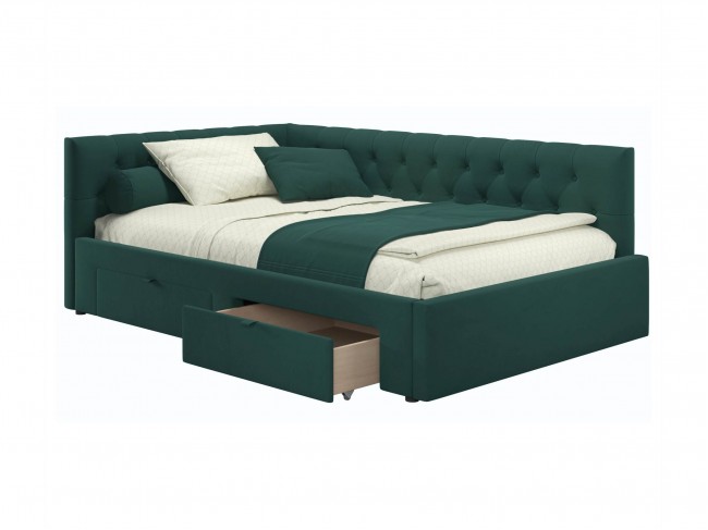 Мягкая кровать-тахта Afelia 1200 изумруд с ящиками фото