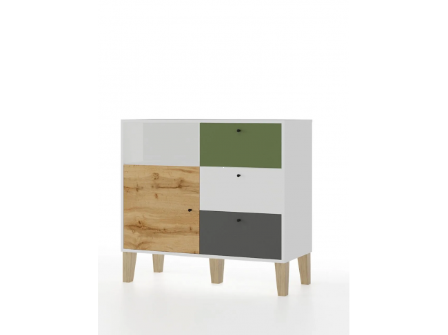 Комод 3 ящика с дверью СТОРИ, белый фото