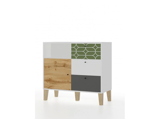 Комод 3 ящика с дверью СТОРИ Овалы, Белый фото