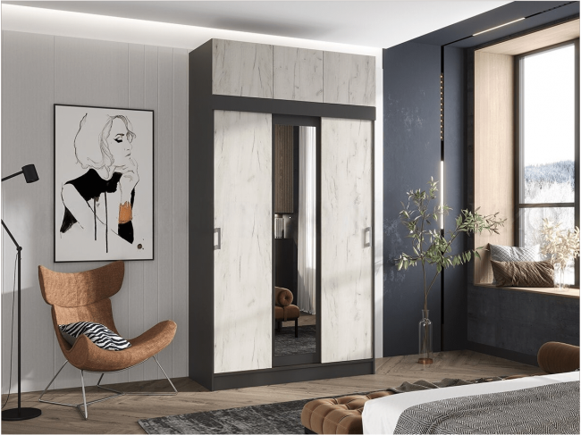 Шкаф-купе с антресолью (Дуб крафт белый/Графит) фото