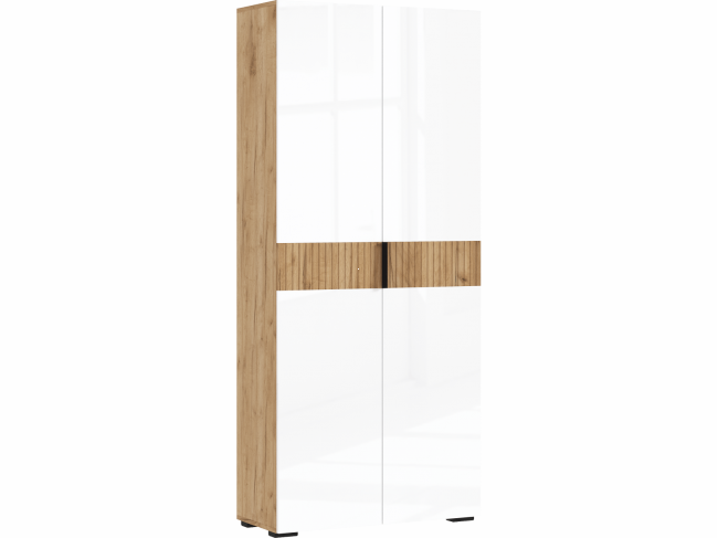 Шкаф двухстворчатый (800) (Белый глянец, Дуб Крафт Золотой) фото