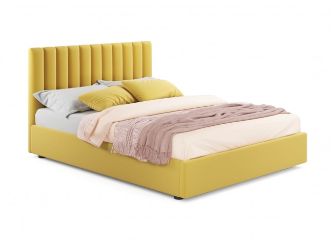 Мягкая кровать Olivia 1400 желтая с подъемным механизмом фото