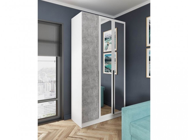 Шкаф Мадрид (1,2) с зеркалом белый/ателье светлое фото