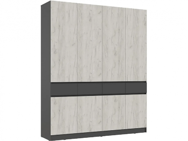 Шкаф 4-х створчатый, Графит/Дуб Крафт Белый (Дуб крафт белый/Гра фото