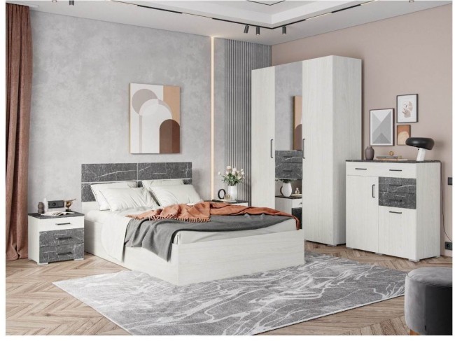 Модульная спальня Теана, набор 3 - Анкор светлый/МДФ мрамор дарк фото