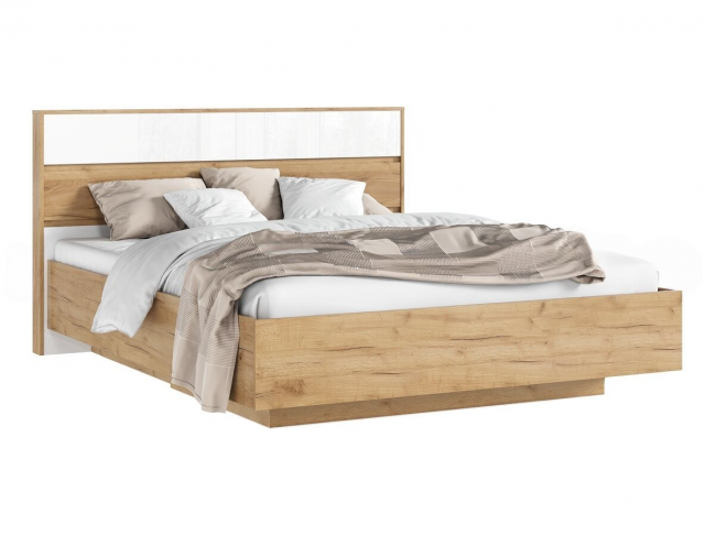 Роджинамиф Кровать парящая 160 с ПМ, белый глянец холодный/дуб к фото